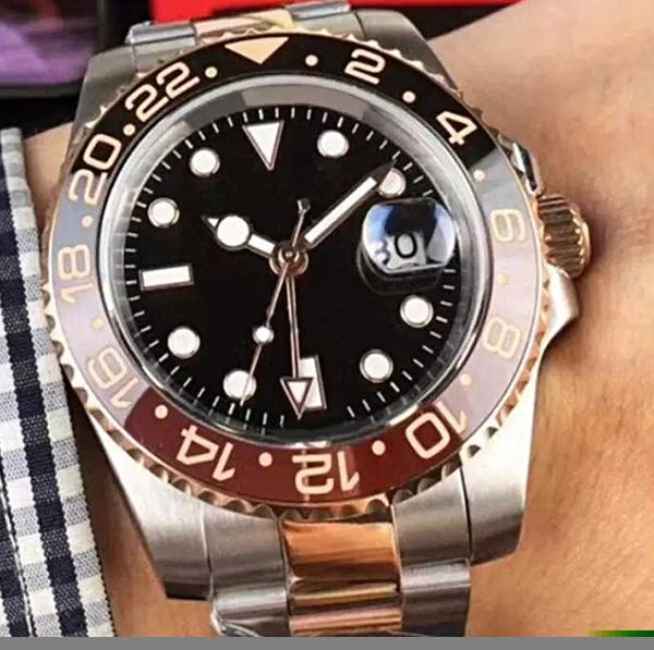 

watches new watch ceramic bezel stainless steel strap cerachrom black - brown bezel 40mm automatic rose gold men luxury designer wristwatch, Slivery;black