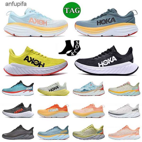 

2023 hoka one running shoes designer hokas bondi 8 clifton carbon x2 mens women trainers summer song black white landscape painting sneakers