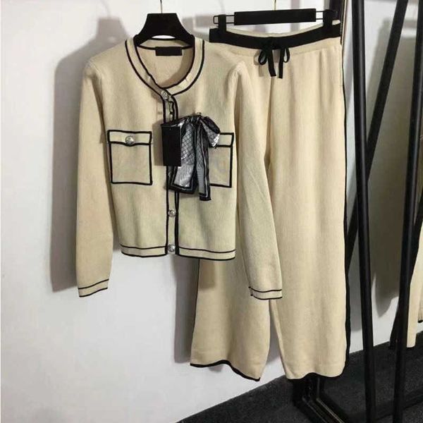 

luxury brand sweaters designer tracksuits knitted womens clothing pocket patchwork cardigan sweater sets loose pants suit casual outdoor two, Gray