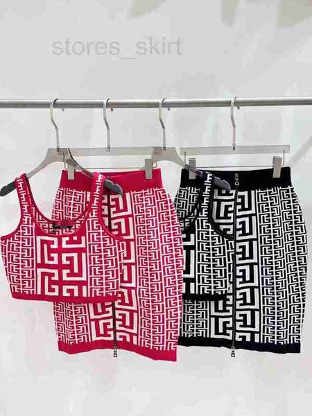 

two piece dress designer 23 summer new classic jacquard contrast knitted tank temperament slim fit skirt set ci9e, White