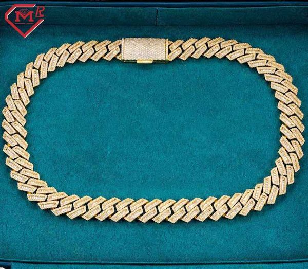 

pass diamond test 15mm wide gra luxury shine gold color baguette cut vvs moissanite cuban link chain, Silver