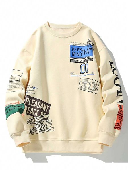 

men 's fashion men slogan graphic lined sweatshirt, White;black