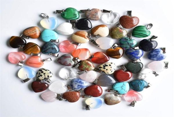 

whole 50pcslot fashion good quality natural stone mix heart charms pendants 16mm for jewelry accessories making 2204212197232, Bronze;silver