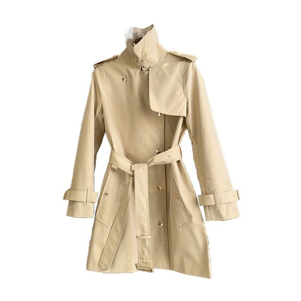 

luxury designer womens trench coat burbrery khaki coats windproof waterproof jackets casual fashion womens clothing medium long double-breas, Tan;black