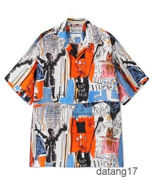 

2023 men's graffiti oversized casual short sleeve movie collection spotted pattern wacko maria hawaiian women silk shirt beach tees clo, White;black