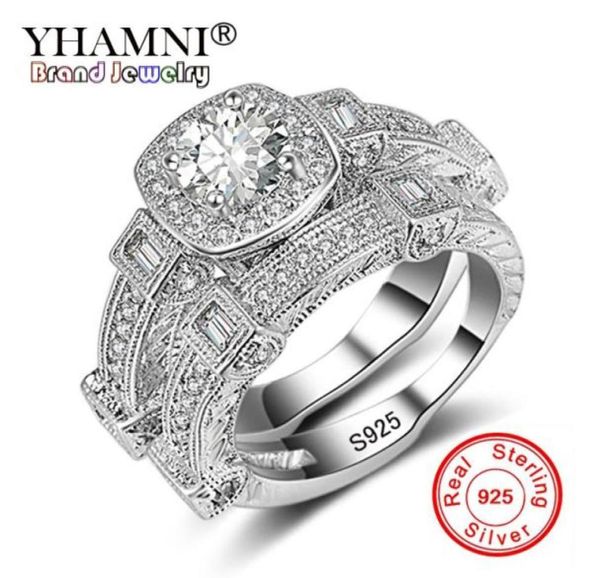 

yhamni fashion jewelry original solid 925 silver 2pcs ring set for women micro inlay cubic diamond band wedding rings gift kr235231198092, Slivery;golden