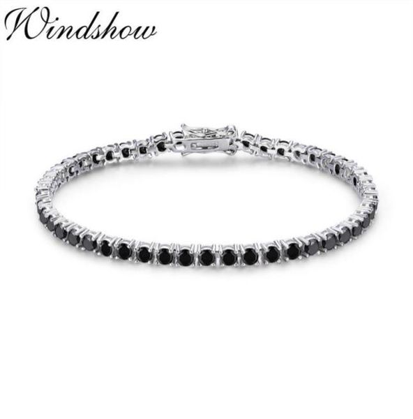 

3mm 925 sterling silver cluster round black cz ziron tennis bracelets pulseras pulseira bracelete women jewelry girl friend gift c1023771