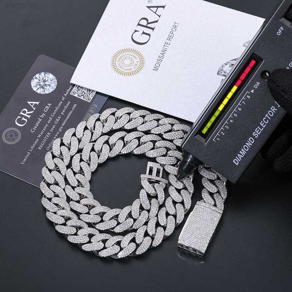 

selling men hip hop jewelry bling 15mm sterling silver vvs moissanite iced out cuban link chain necklace with certificate
