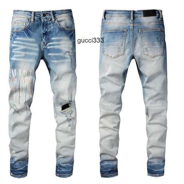 

831 denim jeans pants jeean amirly fashion street print letter perforated designer casual pants cotton youth men's tight jeans 6v1w, Blue