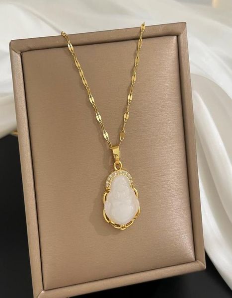 

pendant necklaces mrzmsz 2021 buddha statue design white jade necklace for women exquisite clavicle chain wedding fashion jewelry 2756333, Silver