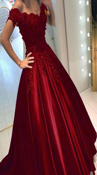 

off shoulder appliques beaded satin formal prom evening dresses long ball gown quinceanera sweet 16 navy bluepurpleburgundy1249338, Red