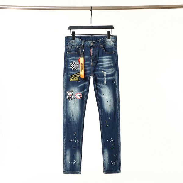 

men's long jeans stretch slim hip hop style jeans d9, Blue