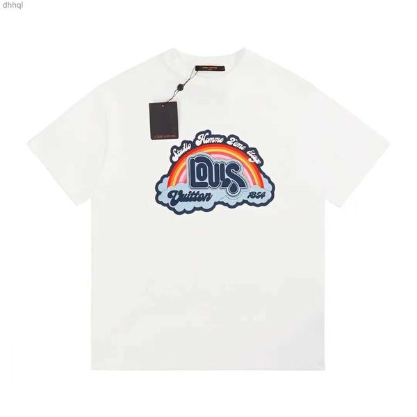 

louiseity fashion viutonity2023ss spring/summer new letter rainbow printing embroidered t-shirt with t-shirt and short sleeves for men and w, White;black