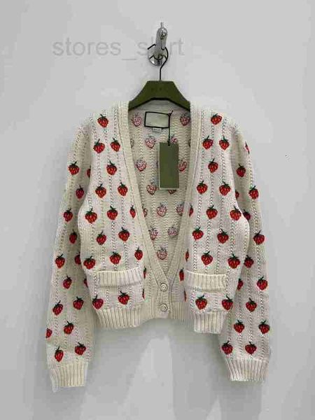 

women's knits & tees designer strawberry embroidered wool cardigan korean edition girls' short knitted sweater coat high end women, White
