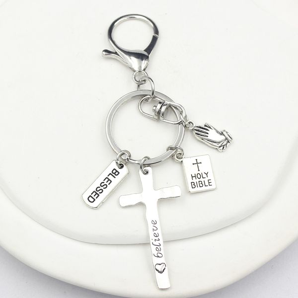 

wholesale cross key chain i love jesus keychain key ring holder bag pendant accessory inspiration jewelry christmas gifts women men, Slivery;golden