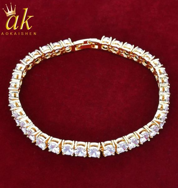 

icedout fashion tennis chain bracelet gold color copper bling zircons charms women men hip hop jewelry5657974, Golden;silver