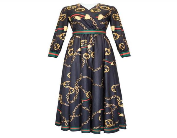 

fashion2019 spring summer flora print dress v neck empire holiday skirt prom celebrity style dress fashion long sleeve yy6571741, Black
