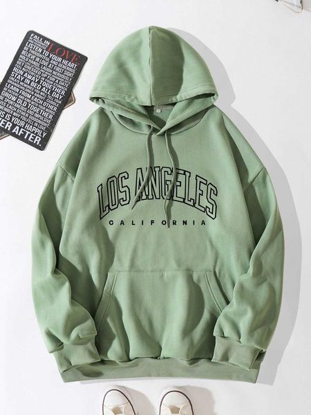 

men 's fashion men plus letter graphic kangaroo pocket drawstring hoodie