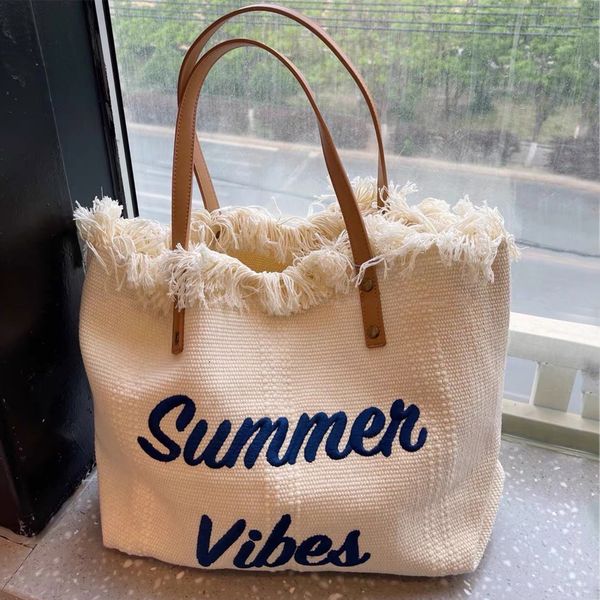 

evening bags handbags for women fashion tassels designer luxury beach tote bag casual letter embroidery canvas large capacity shoulder bags