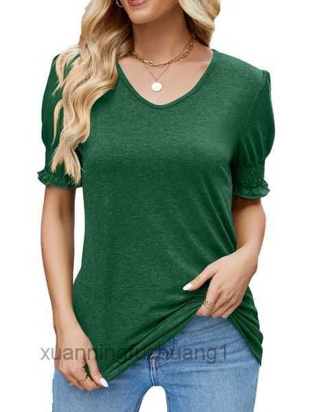 

womens short sleeve v-neck solid pleated 56dk, White