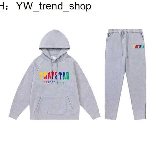 

men's trapstar hoodie tracksuit designer embroidery letter luxury black grey rainbow color autumn winter sports fashion cotton cord sho