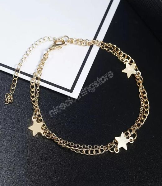 

simple design double layer star pendant anklets gold plated chain bracelet anklet foot jewelry for women summer beach fashion8957080, Red;blue