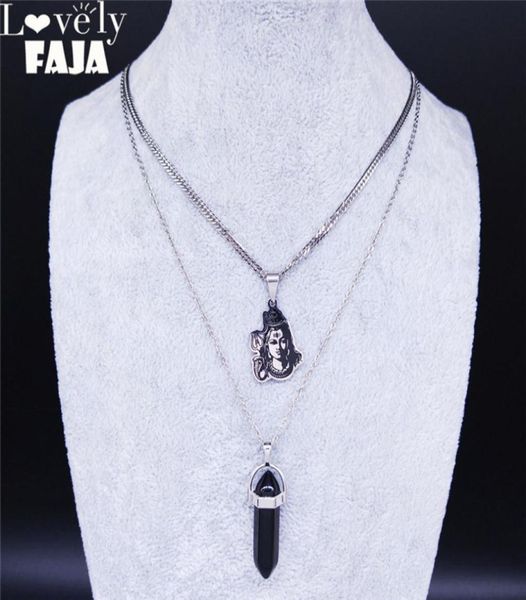

afawa stainless steel shiva parvati ganesha art hindu god figure religious statement necklace jewelry bisuteria n3766s037768084, Silver
