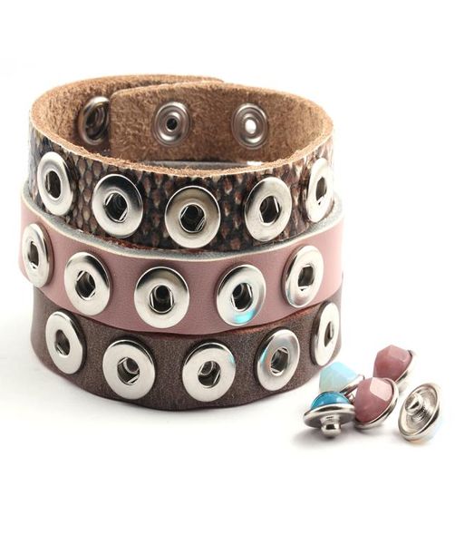 

10pslot snap button bracelets bangles multicolor cow leather bracelets for women 12mm interchange snap button jewelr1837061, Golden;silver