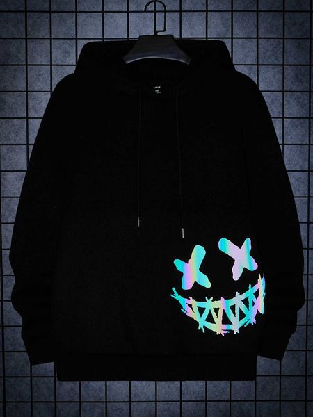 

men 's fashion emrg men reflective cartoon graphic drawstring hoodie