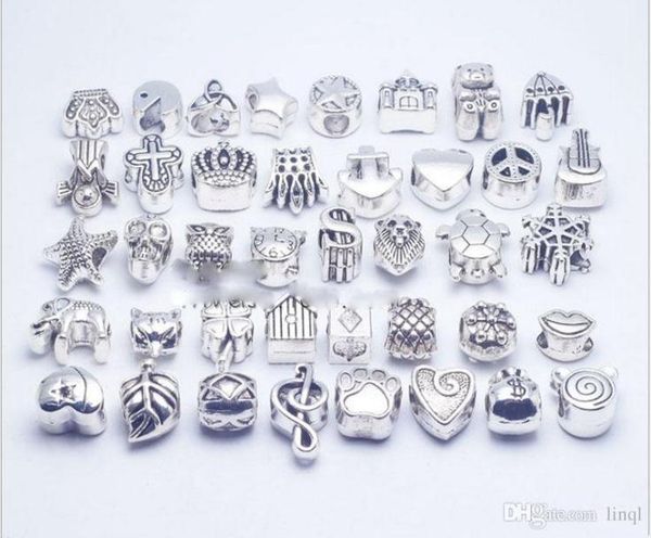 

mix 40 style silver plated big hole loose beads metal charms for p diy jewelry bracelet for european charms bracelet&necklace kka11699191619, Black
