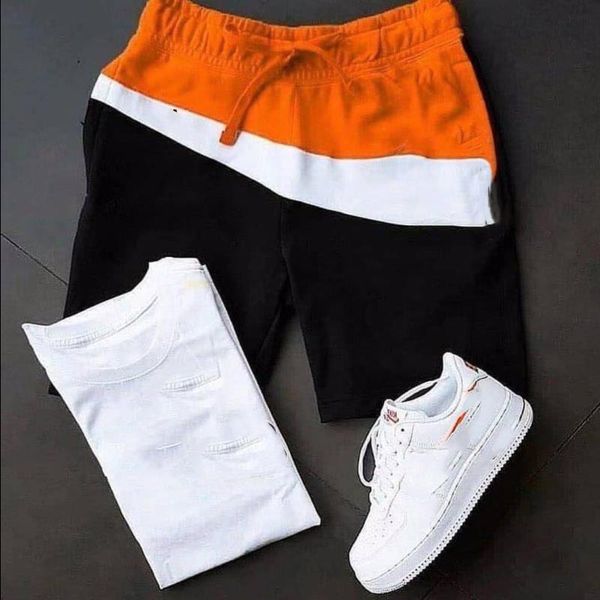 

cotton mens shorts pants tracksuit pant print logo splicing casual sport trousers loose street leisure fashion style pant and t shirt o noga, White;black