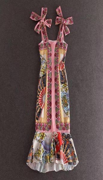 

runway dresses midlength fishtail skirt with pink print flounces and a line neck4988225, Black
