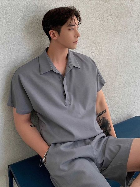 

men's clothing dazy men polo neck shirt shorts set, White;black