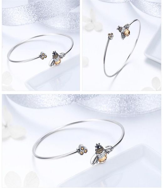 

bamoer 925 sterling silver crystal bee and honeycomb women silver bracelets bangles for women sterling silver jewelry scb104 1086 9419772, Golden;silver
