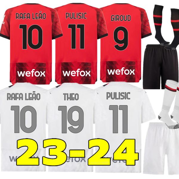 

23 24 ibrahimovic soccer jerseys 2023 2024 pulisic giroud de ketelaere rafa leao luka theo football shirt kids kit sets uniform enfants ac m, Black;yellow