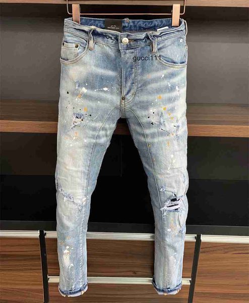 

italy d2 pants dsq jeans dsquare trouser 2 long men embroidery denim holes cool 2 guy size designer 44-54 #a368, Blue