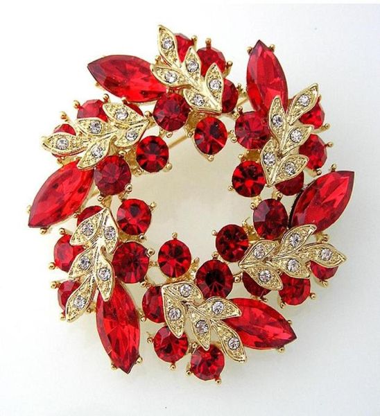 

2 inch gold plated red rhinestone crystal wreath flower brooch3226362, Gray
