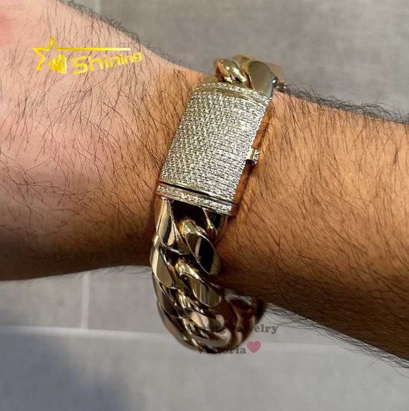 

hip hop jewelry men fashion 14k gold plating moissanite clasp 999 silver iced out cuban bracelet