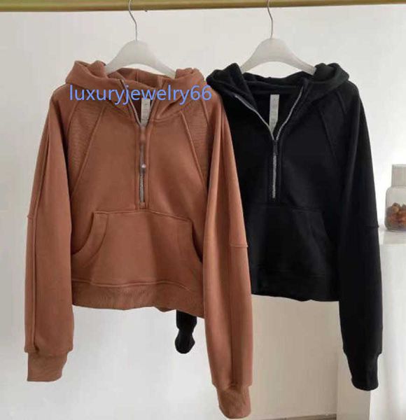 

women's hoodies sweatshirts 23ss designer half zipper hoodie same style winter scuba pullover pulled thickened lulus women hoodies hood, Black