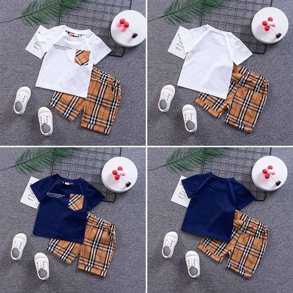 

baby lattice kids clothing sets designer summer boys clothes set shirt shorts suit fashionable personality fashion letter 2pcs/set sport, White