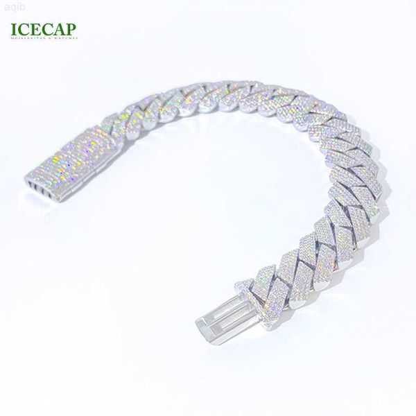 

hiphop 925 silver plated moissanite diamond bracelet 4rows 15mm 8inch cuban link chain for rapper bracelet