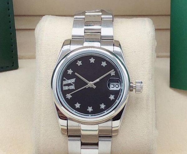 

31mm women's automatic mechanical watch ladies watches five-pointed star face womens stainless steel folding buckle sport waterproof wr, Slivery;brown