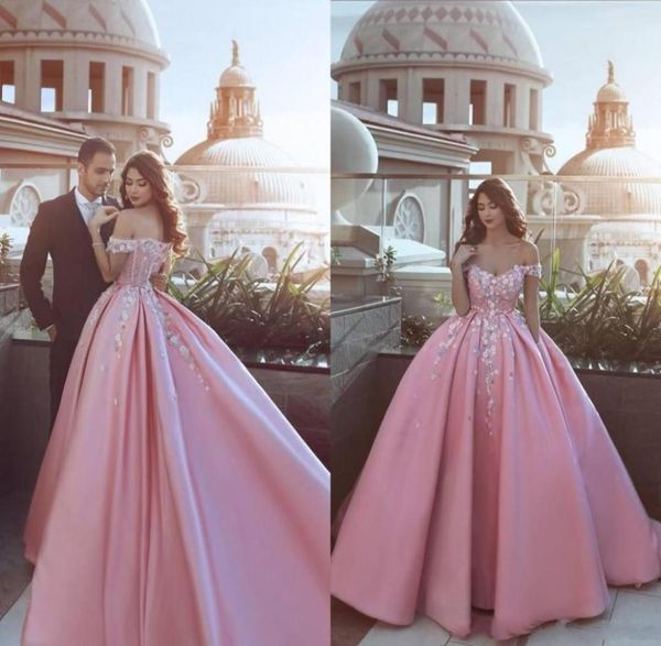 

2019 said mhamad a line prom dresses long off shoulders with little flowers appliqued beading zipper back formal dresses evenign p9153337, Black