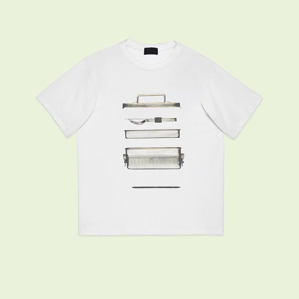 

23ss new woman men's solid t-shirts high end limited classic lron cutlery box printing tee summer beach breathable fashion casual stree, White;black