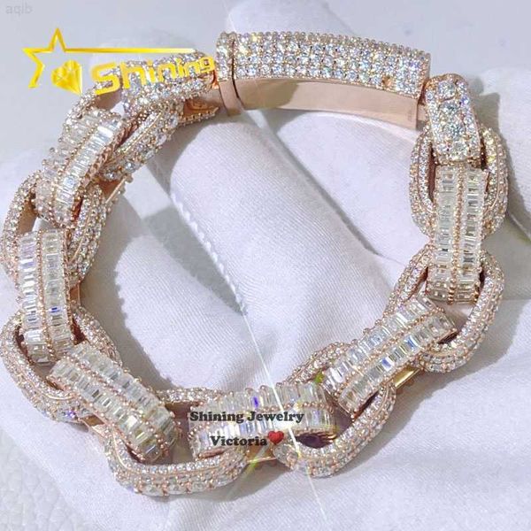 

hip hop jewelry men fashion 14k rose gold plating moissanite diamond box link iced out bracelet 13mm, Silver