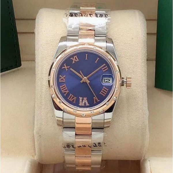 

31mm women's automatic mechanical watch ladies diamond watches women stainless steel folding buckle sport waterproof fashion wristwatch, Slivery;brown