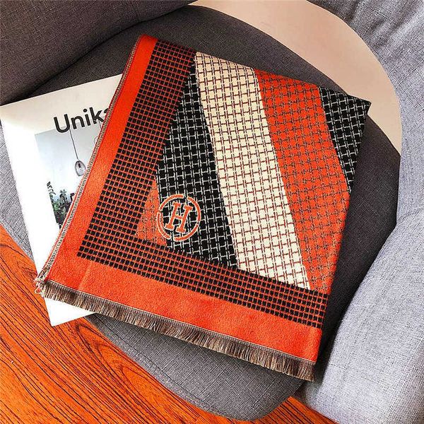 

2022 autumn and korean version double-sided h home imitation cashmere scarf women's winter thickened warm shawl, Blue;gray