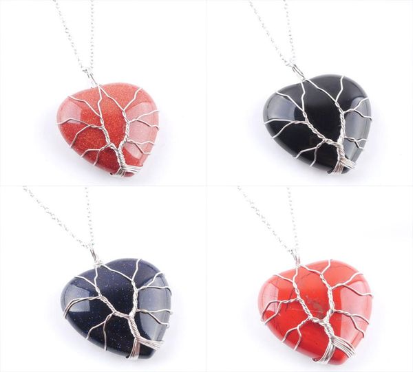 

wojiaer silver color tree of life wrap pendant necklace natural aventurine amethyst gem stone heart bead jewelry dn3625166626