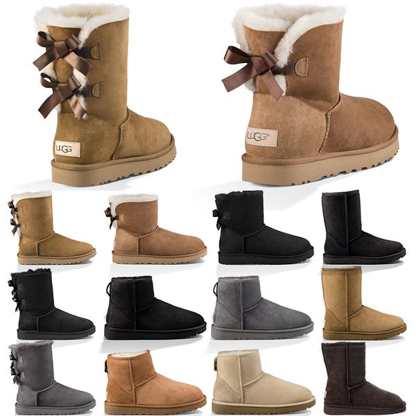 

2023 designer aus snow boots women shoes classic sneakers ankle bailey bow ii chestnut short black grey outdoor winter boot