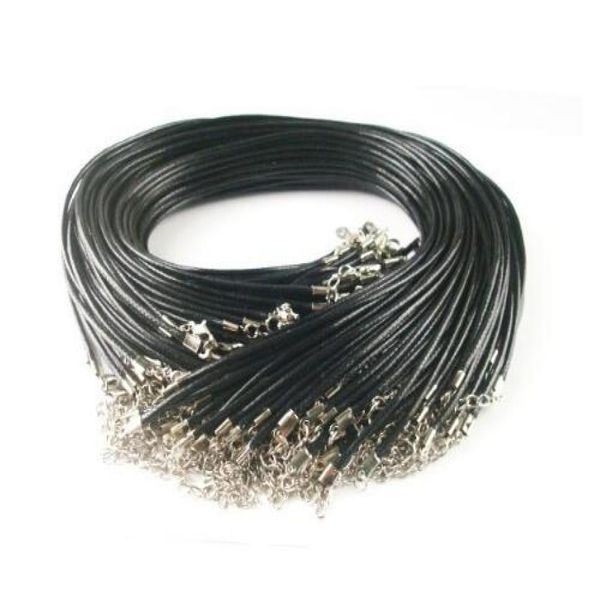 

black wax leather necklace beading cord string necklace rope 45cm extender chain with lobster clasp diy jewelry component7365746, Silver